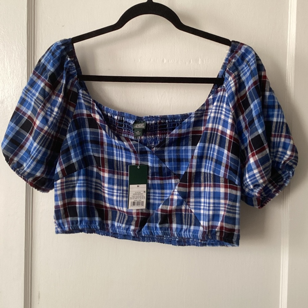 Wild Fable Sapphire Crop Top, Blue Plaid, M, NWT